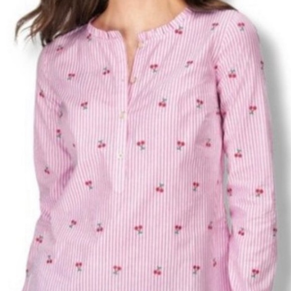 Talbots Cherry Jacquard Popover Women’s Shirt  Medium NWT embroidered cherries - Picture 2 of 11